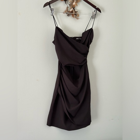 Zara Black Cut Out Mini Dress Thin Strap Size S Homecoming Night Out Party - Picture 2 of 11